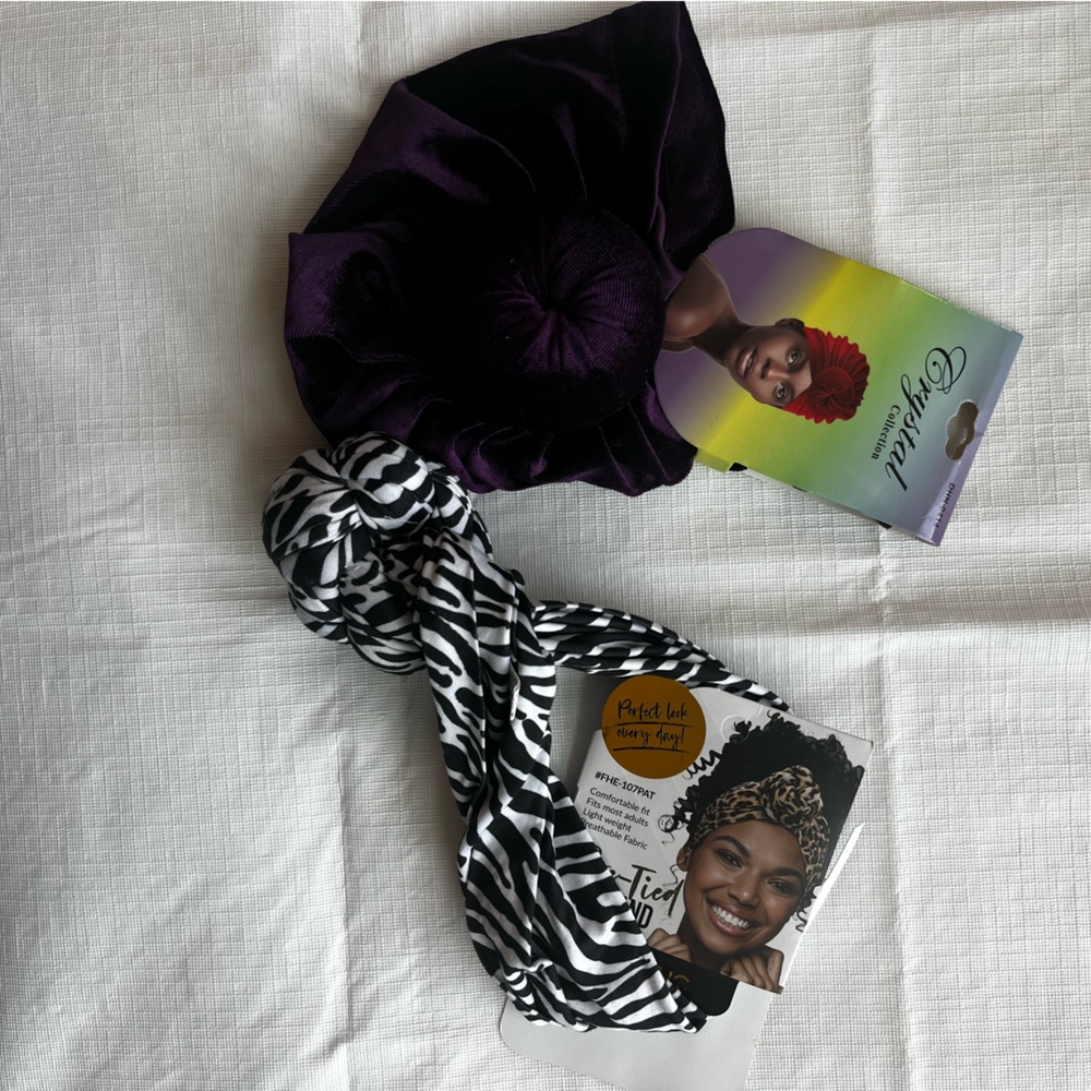 1-Zebra Print Pre-Tied Headband & 1-Purple Head Wrap